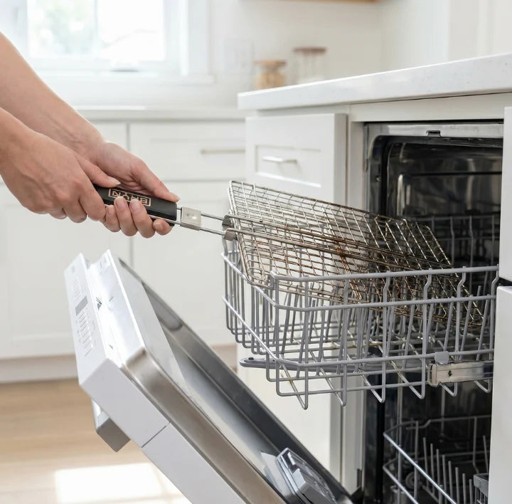 Dishwasher with clean grill baskets