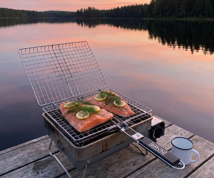 Grill basket cooking on BBQ